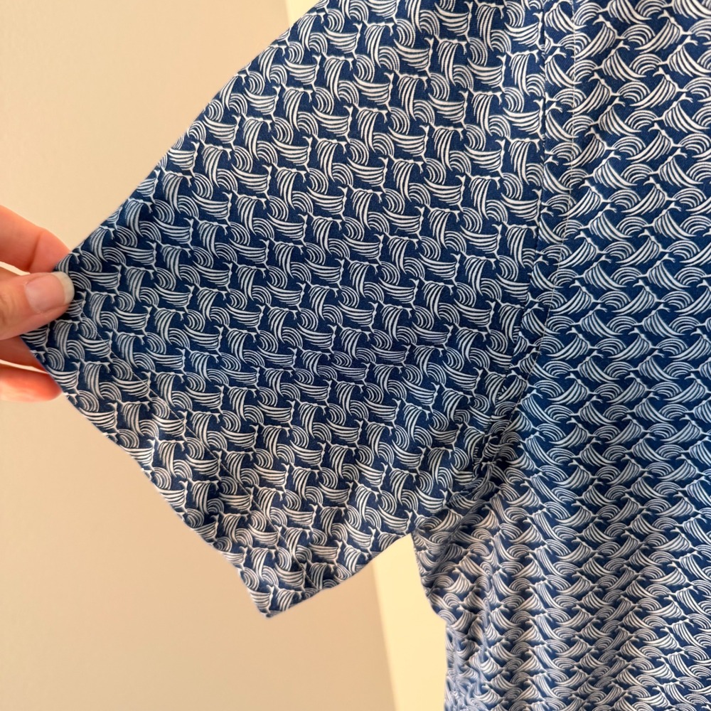 UNTUCKit Stoller Slim Fit Navy Wave Short Sleeve Shirt (Large) Summer Coastal - Picture 4 of 12